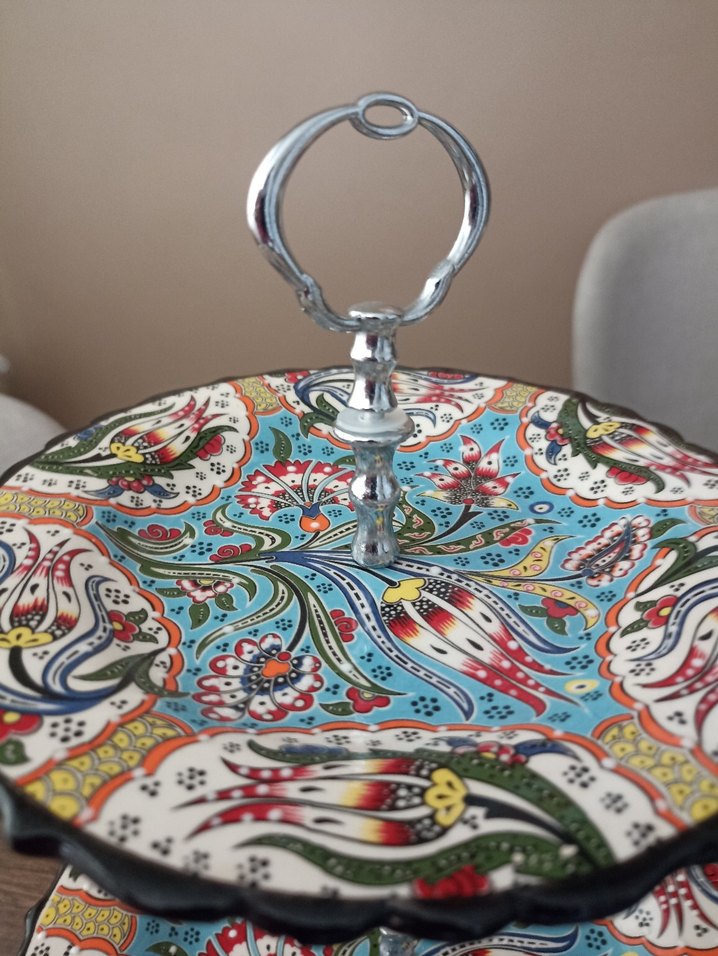 Çiçek Desenli İki Katlı Servis Tabağı - Görsel 3