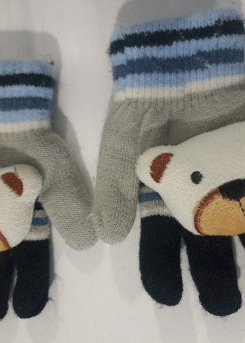 Gri Örme Çocuk Bere ve Ayıcıklı Eldiven Seti - Görsel 2