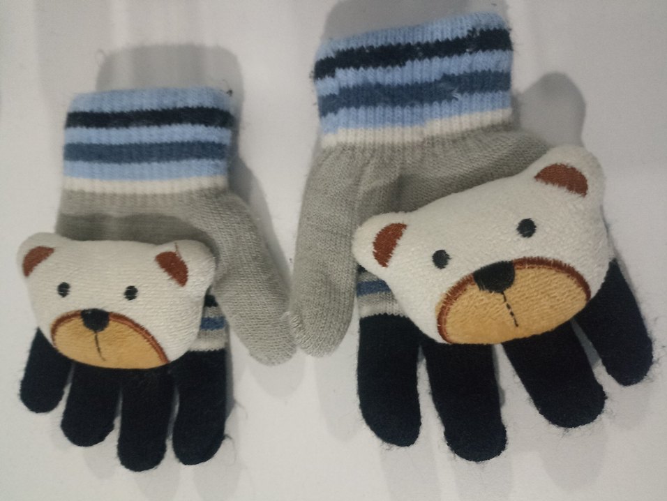 Gri Örme Çocuk Bere ve Ayıcıklı Eldiven Seti - Görsel 2