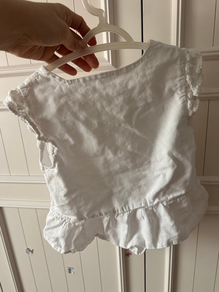 Kız Çocuk Beyaz Keten Düğmeli Bluz - Görsel 2