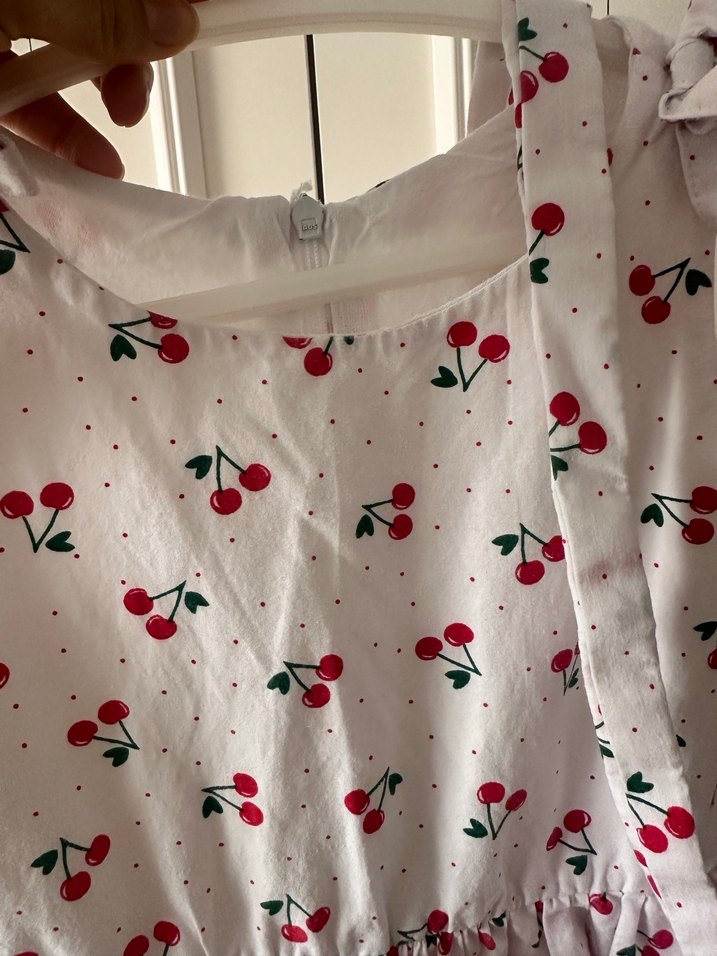 Kız Çocuk Kiraz Desenli Fırfırlı Elbise - Görsel 3