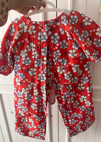 Kız Çocuk Kırmızı Çiçekli Pamuklu Elbise - Görsel 2