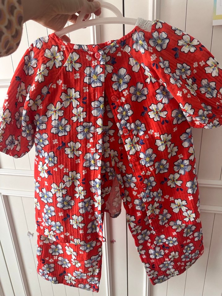 Kız Çocuk Kırmızı Çiçekli Pamuklu Elbise - Görsel 2