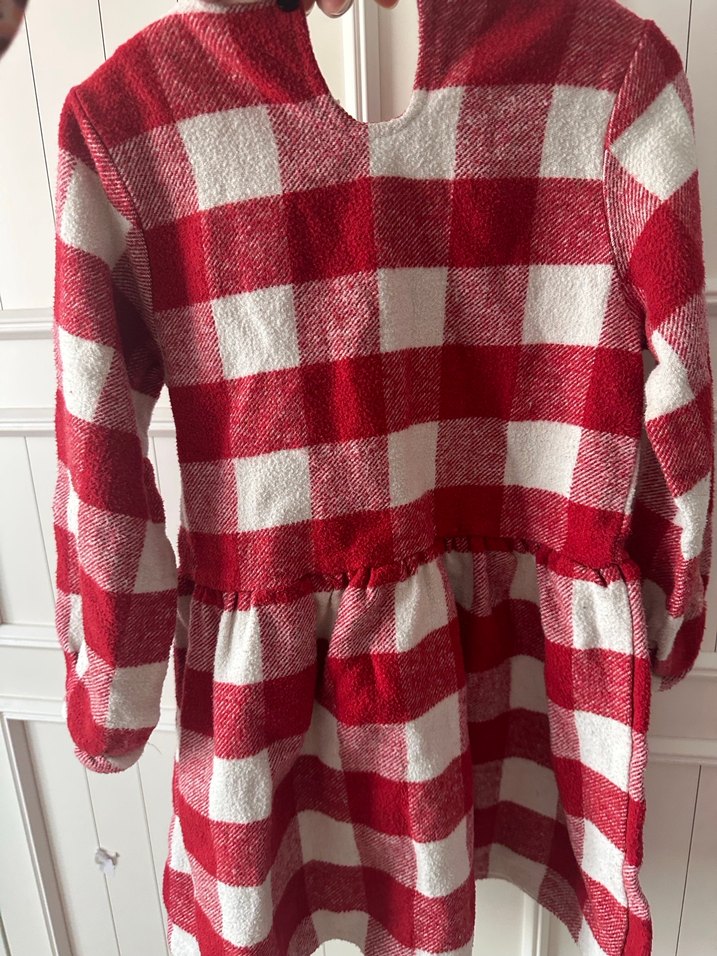 Uzun Kollu Kırmızı Ekose Kız Elbisesi - Görsel 2