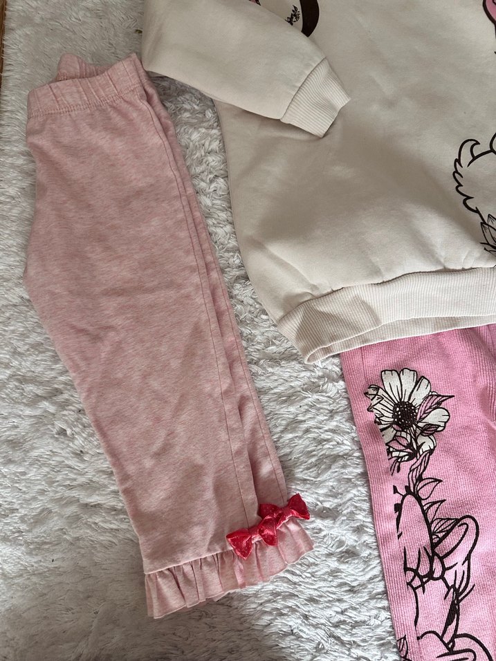 Pembe Baskılı Örgü Bebek Kız Takımı - Görsel 5