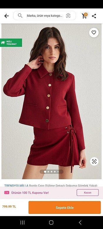 m Beden Trendyolmilla Bordo Düğme Detaylı Blazer