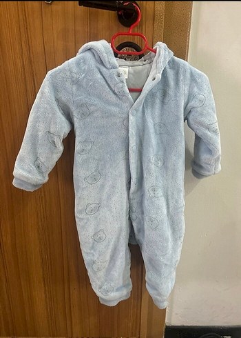 Gri Bebek Tulumu Kapüşonlu ve Düğmeli - Görsel 3