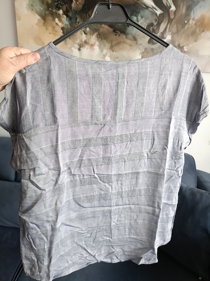 Gri Keten Kısa Kollu Salaş Kadın Gömlek - Görsel 2