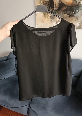 Siyah Drapeli Kısa Kollu Bluz - Görsel 2