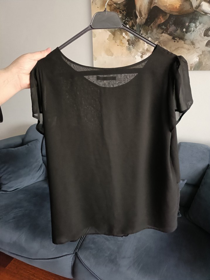 Siyah Drapeli Kısa Kollu Bluz - Görsel 2