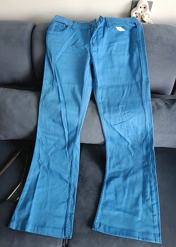 Düğmeli Mavi Kadın Denim Pantolon - Görsel 3