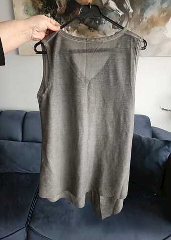 Gri V Yaka Kolsuz Kadın bluz - Görsel 4