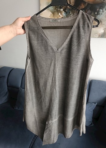 Gri V Yaka Kolsuz Kadın bluz - Görsel 2