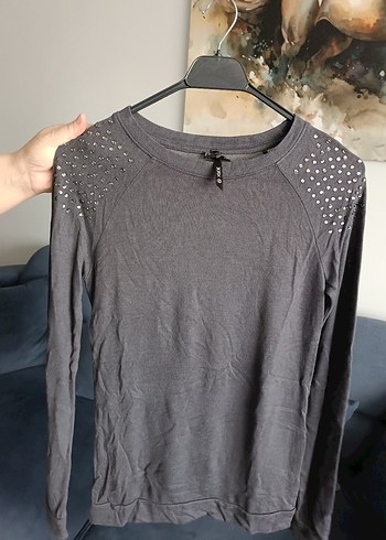 Gri Uzun Kollu Kadın Triko Kazak - Görsel 3