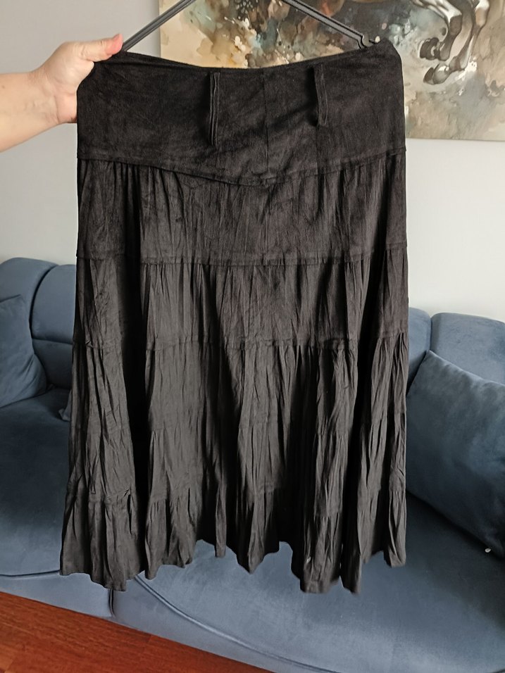 Gri Keten Kadın Uzun Etek Fırfırlı - Görsel 3