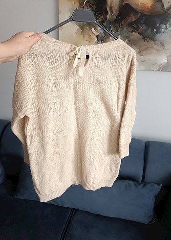 Bej Kadın Triko Salaş Bohem Kazak - Görsel 2