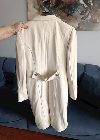 Düğmeli Krem Kadın Kaban - Görsel 4