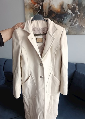 Düğmeli Krem Kadın Kaban - Görsel 2