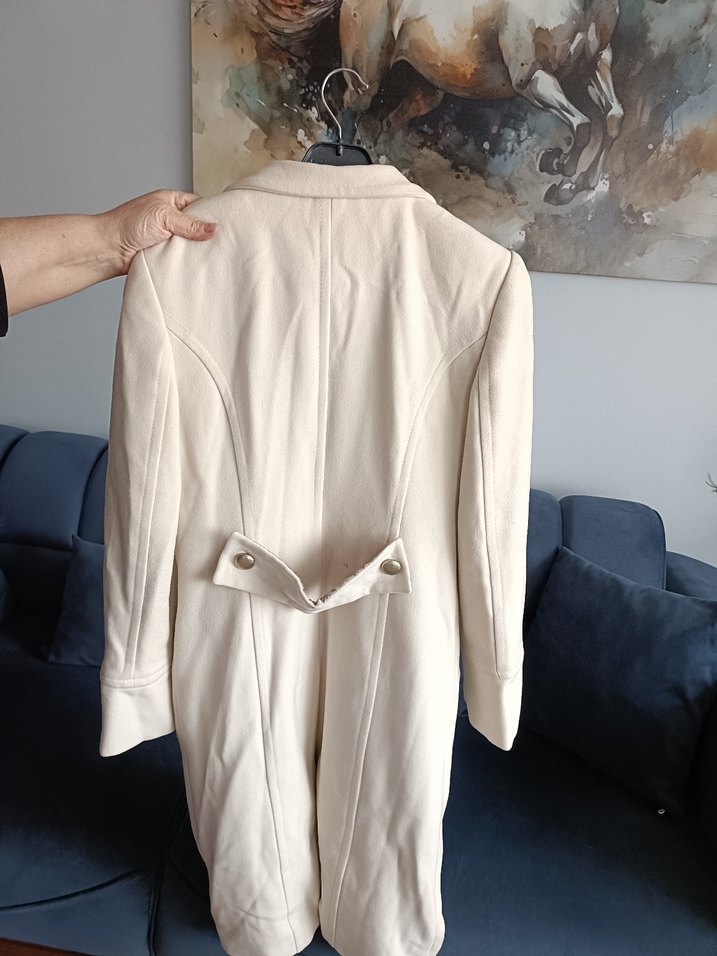 Düğmeli Krem Kadın Kaban - Görsel 5