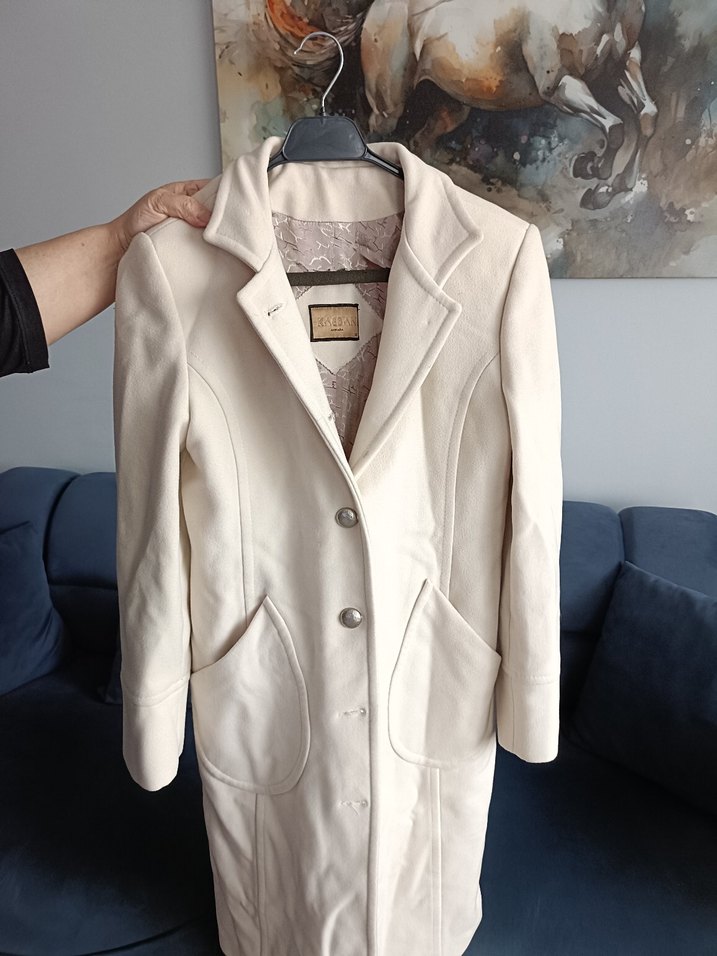 Düğmeli Krem Kadın Kaban - Görsel 2