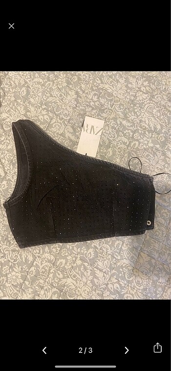 xs Beden siyah Renk zara crop taşlı parlak etiketli