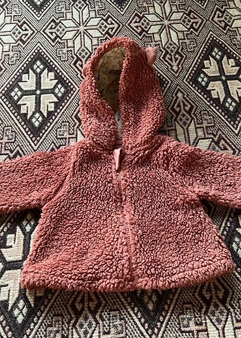 Kız Çocuk Kapüşonlu Koyu Pembe Peluş Ceket