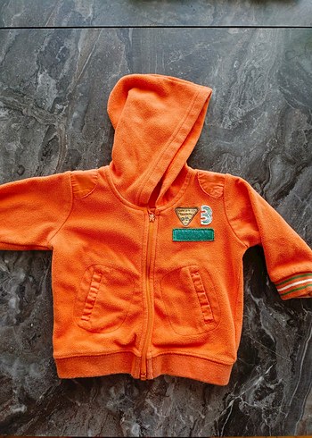 Turuncu Fermuarlı Kapüşonlu Erkek Çocuk Sweatshirt