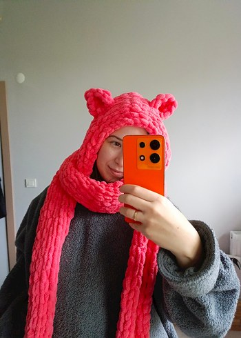 Pembe Örgü Yetişkin Atkı Seti - Görsel 2