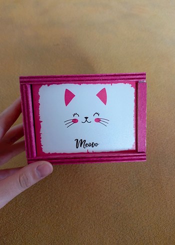 Pembe Kedi Desenli Ahşap Kutu