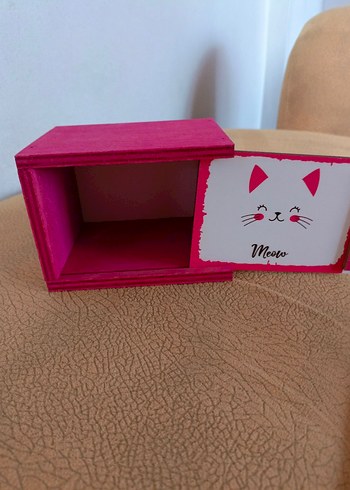 Beden Renk Pembe Kedi Desenli Ahşap Kutu