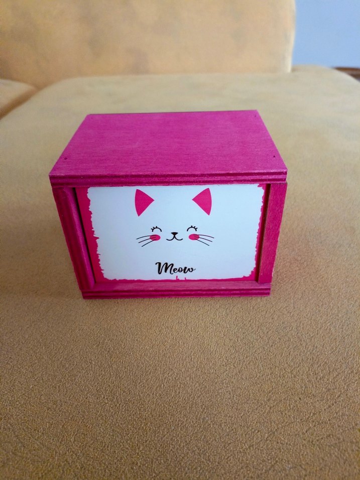 Pembe Kedi Desenli Ahşap Kutu - Görsel 2