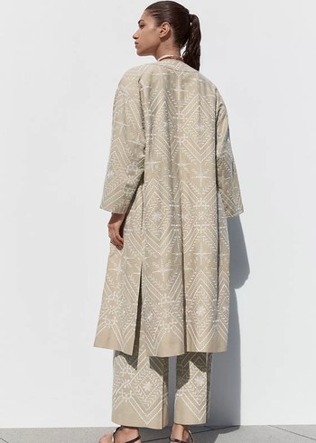 Zara Zara Bej Uzun Etnik Desenli Kimono