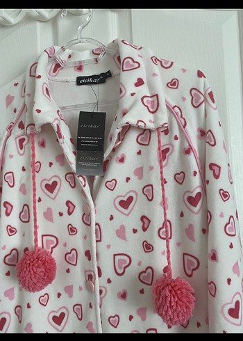 Pembe Kalp Desenli Uzun Kadın sabahlıl - Görsel 2