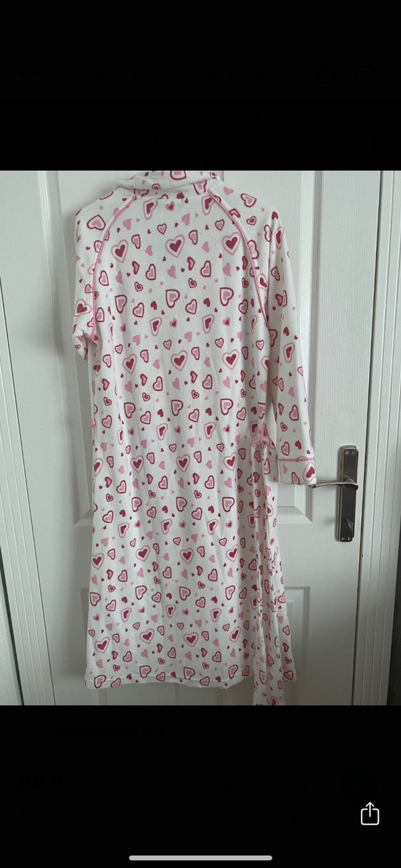 Pembe Kalp Desenli Uzun Kadın sabahlıl - Görsel 3