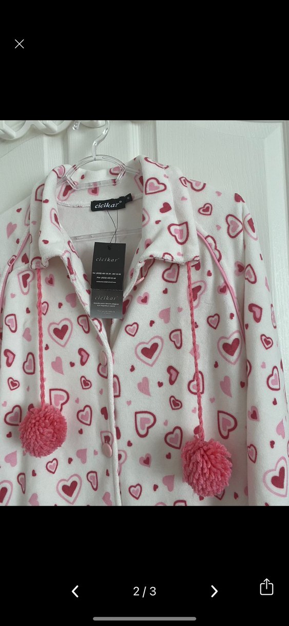 Pembe Kalp Desenli Uzun Kadın sabahlıl - Görsel 2