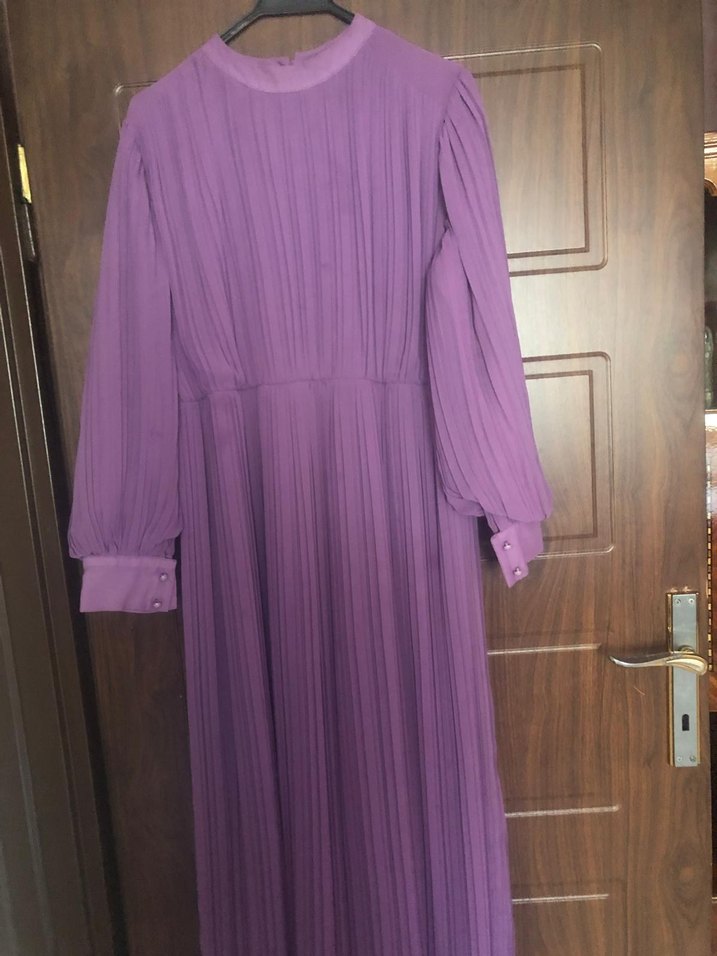 Mor Piliseli Uzun Kollu Kadın Elbise - Görsel 2