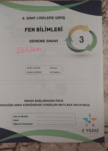 5 Yıldız Fen Bilimleri 10 Deneme Kitabı - Görsel 2