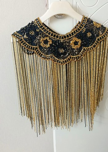 Boncuk İşlemeli goldRenk Kadın Vücut Zinciri el işlemesi omuzluk - Görsel 2