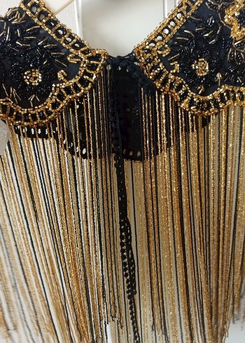 Boncuk İşlemeli goldRenk Kadın Vücut Zinciri el işlemesi omuzluk - Görsel 3