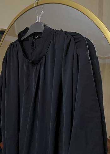 Siyah Drapeli Uzun Kollu Kadın elbise - Görsel 3