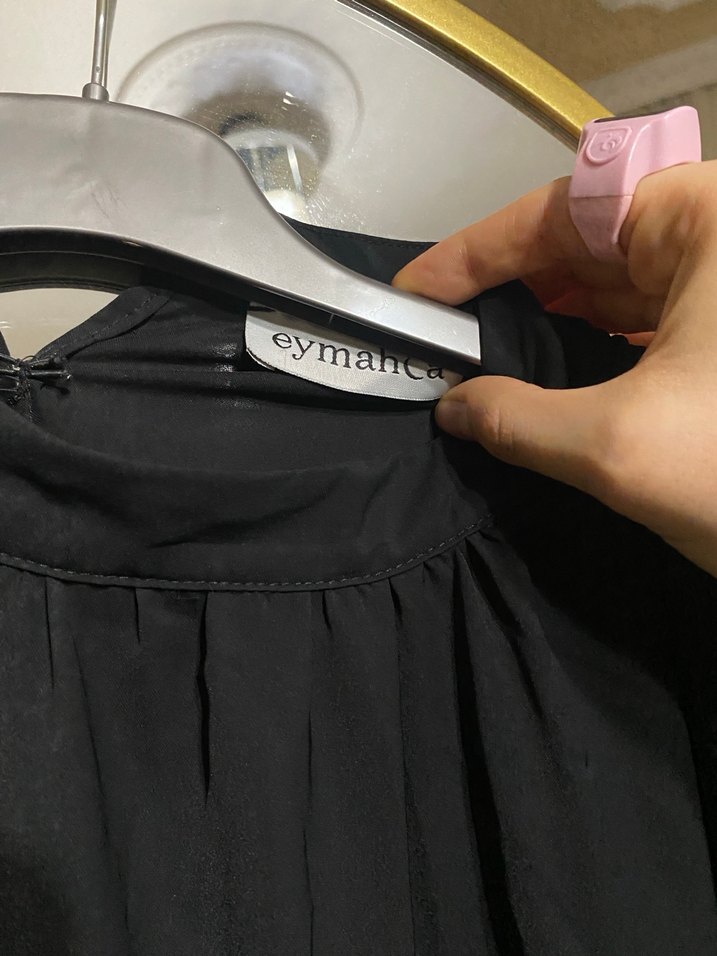 Siyah Drapeli Uzun Kollu Kadın elbise - Görsel 5