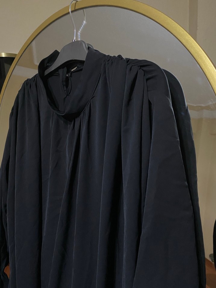 Siyah Drapeli Uzun Kollu Kadın elbise - Görsel 3