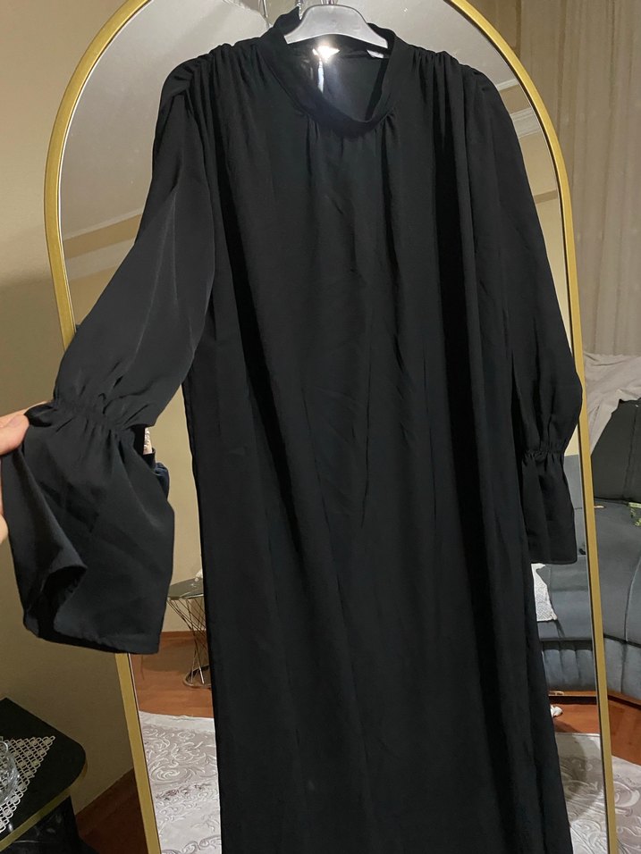Siyah Drapeli Uzun Kollu Kadın elbise - Görsel 2