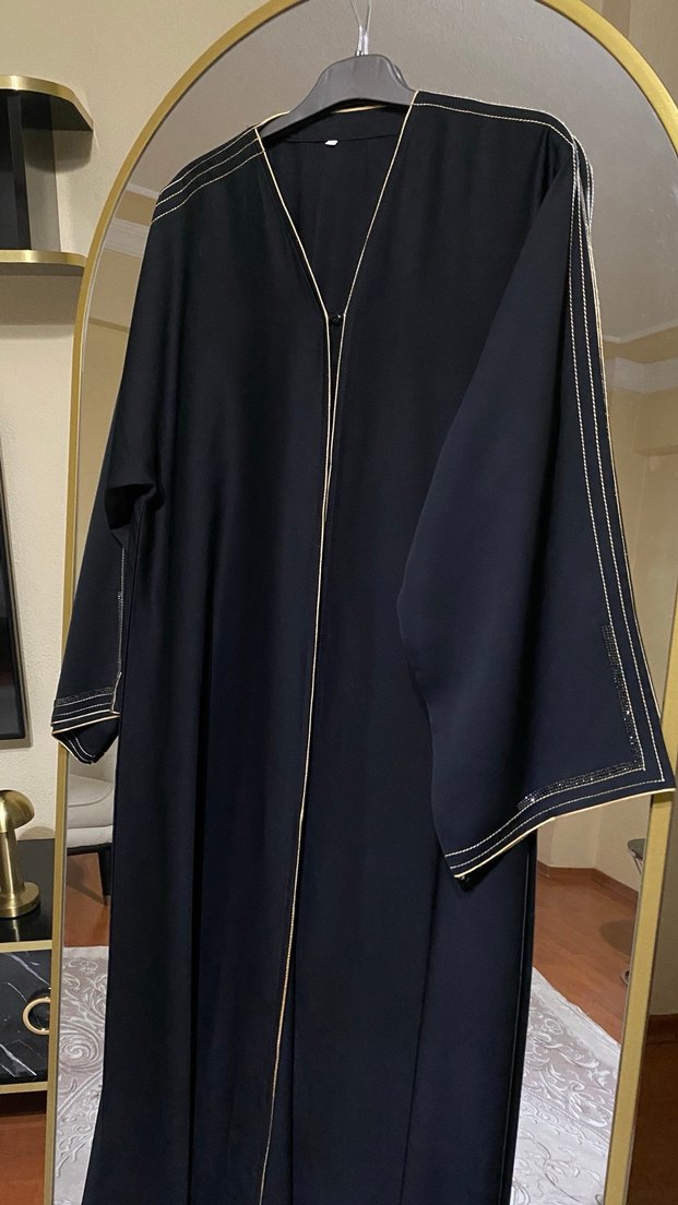 Siyah Uzun Kollu taslı abaya - Görsel 2