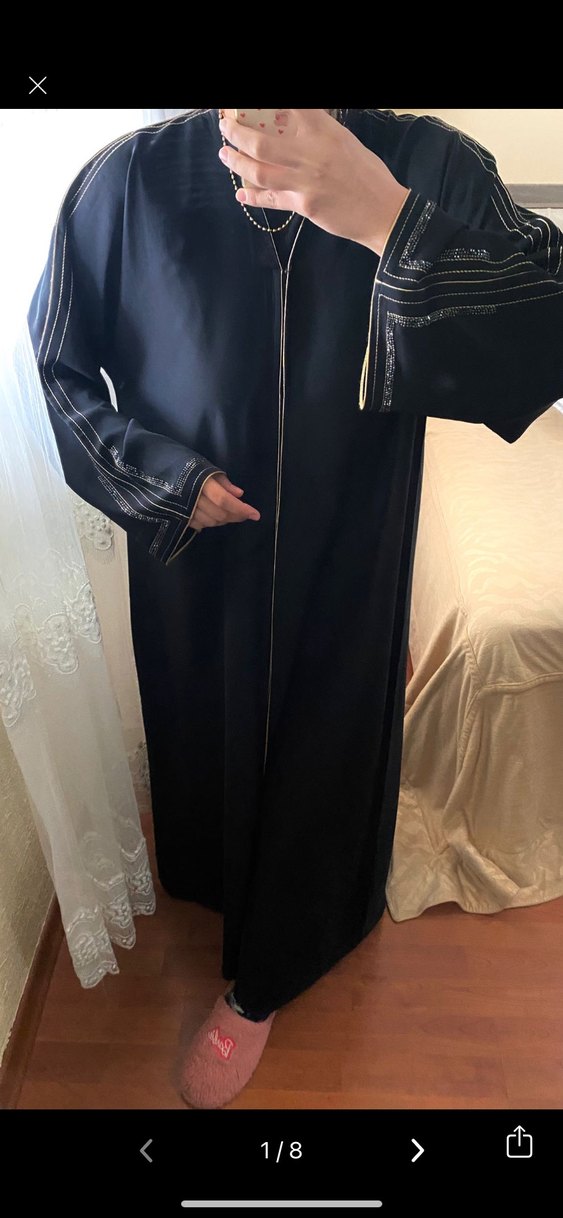 Siyah Uzun Kollu taslı abaya - Görsel 5