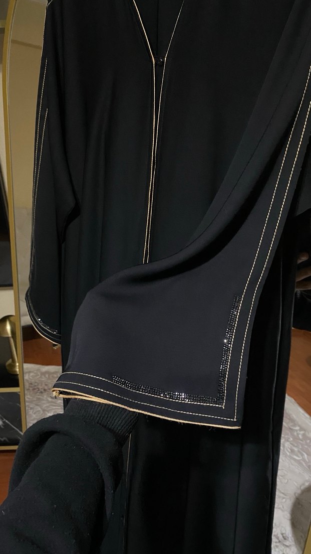 Siyah Uzun Kollu taslı abaya - Görsel 4
