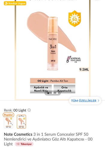 NOTE 3'ü 1 Arada Serum Kapatıcı SPF50 Açık Bej - Görsel 3