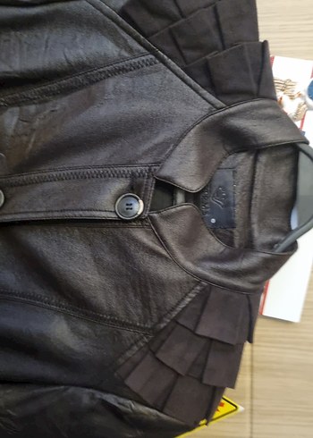 Kadın Siyah Deri Kemerli Uzun Ceket - Görsel 3