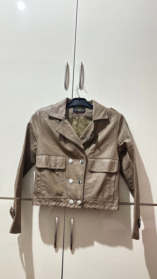 Bej Deri Kadın Ceket - Görsel 2