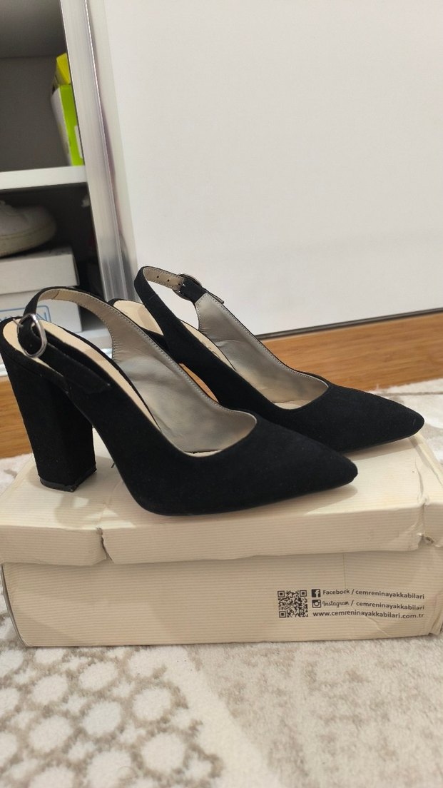 Siyah Süet Tokalı Blok Topuklu Kadın Ayakkabı - Görsel 2